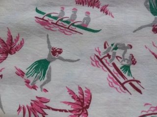 Vintage Feed Sack Fabric - Hula Dancers,  Palm Trees & Canoes 36x36 Inches