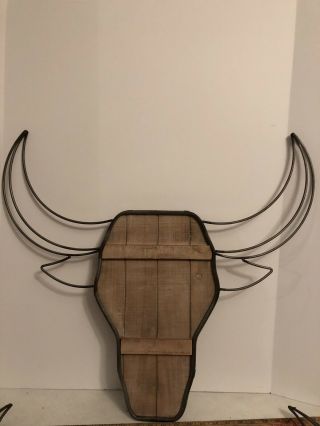 Bull Head Steer Wood And Metal Wall Art Home Decor Western Rural Rustic 26x16 In