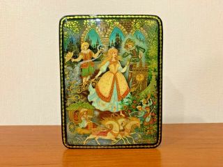 Russian Lacquer Box Cinderella Signed By Artist Decoupage Hand Made Painted 4 "