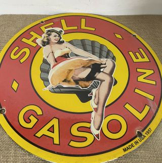 Vintage Porcelain Shell Gas And Oil Sign Pinup Gas Station Gas Oil Gas Pump