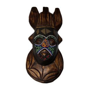 Hand Carved African Tribal Mask Wooden Beaded Art Wall Hanging