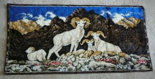 Bighorn Sheep - Mountain Goat Vintage Italy Made Wall Tapestry 38 " X 19 " - Euc