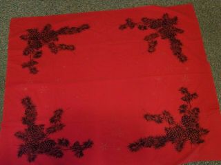Vintage Christmas Red Tablecloth With Pine Cones California Hand Prints 51x45