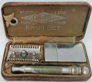 Ww1 Us Army Issue Military Gillette Safety Razor Khaki Set