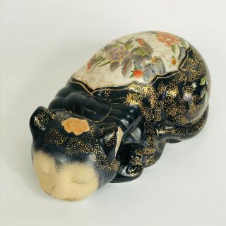 Vintage Chinese Ceramic/Porcelain Hand Painted Sleeping Cat Figurine Black. 2