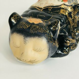 Vintage Chinese Ceramic/Porcelain Hand Painted Sleeping Cat Figurine Black. 3