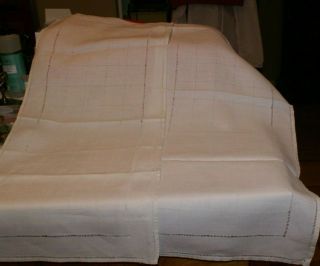 2 Vintage White Linen Dresser Scarf/table Runners Small Square Design 41 " X14,  33 "