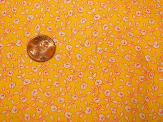 2 Yards 36 " Wide Vintage Cotton Quilt Fabric Golden Yellow Red Small Floral