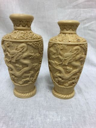 Vintage Chinese Carved Dragon Design Resin Cinnabar Style Vase - Italy - Norleans