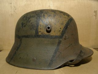 Ww1 German M - 16 Helmet.  Stahlhelm.  Size 66.  Camo,  With Liner And Chinstrap.