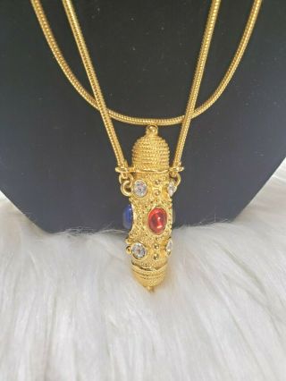 Bob Mackie Vintage Colorful Enamel Crystal Perfume Bottle Holder Necklace Chain