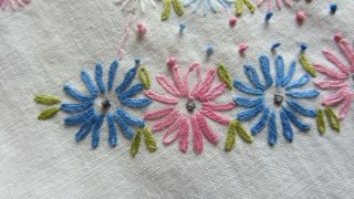 Vintage Embroidered Dresser Scarf Table Runner Lady Dress Flower Pink & Blue 3