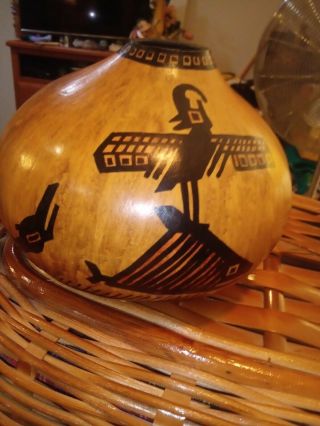 Vintage Southwestern Native American Tribal Art Gourd Vase Marked 1994 F110 C