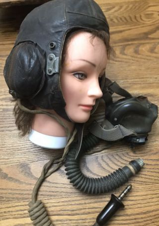Ww2 Royal Canadian Air Force Rcaf Raf Flight Helmet With Oxygen Mask