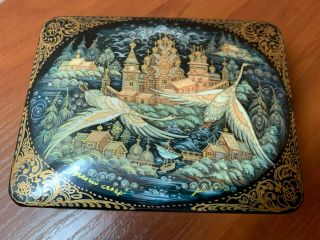 Russian Lacquer Box Russian North Signed By Artist Decoupage Hand Made Painted