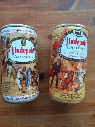 1975/76 World Champions Reds Hudepohl Beer Cans & 1990 W Champ Belt Buckle
