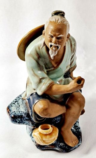 Vintage Shiwan Mudman Chinese Majolica Fisherman Figurine