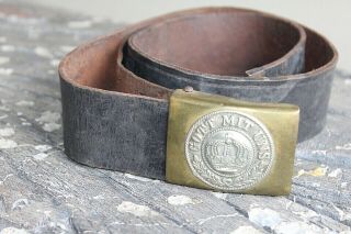 Wwi Imperial German Prussian Belt & Nco Brass Belt Buckle " Gott Mit Uns "