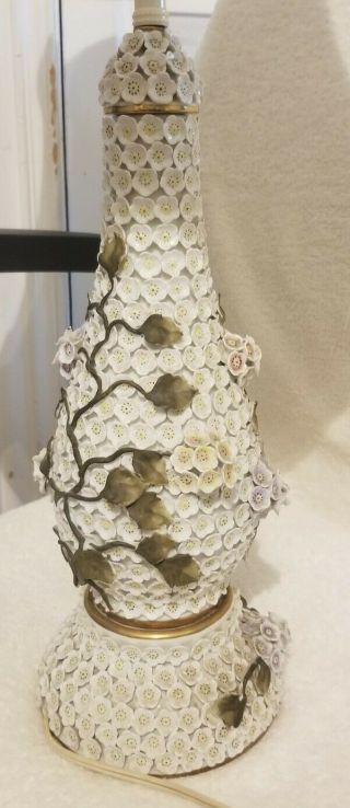 2 Vintage Mid - Century Japanese Ceramic Hand Painted Floral Lamp