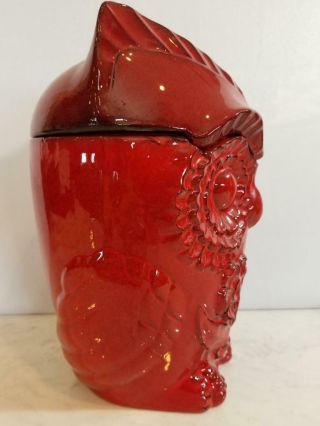 Vintage 1960 ' s Treasure Craft Mid Century Modern Owl with Flowers Red Cookie Jar 2