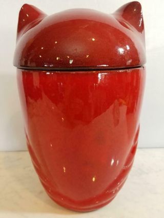 Vintage 1960 ' s Treasure Craft Mid Century Modern Owl with Flowers Red Cookie Jar 3