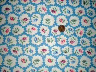 Floral On Blue Vtg Feedsack Quilt Sewing Doll Clothes Craft Fabric