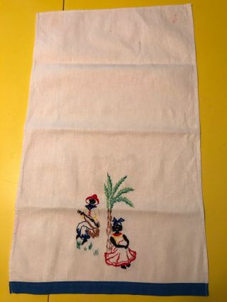 Vintage Kitchen Towel Black African American Man And Woman Embroidery Cotton