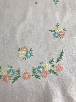 Vintage Table Runner Dresser Scarf Pink Yellow Blue Embroidered Flowers (11)