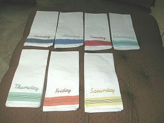 Vintage Tea Towels Days Of The Week Embroidered Sunday Thru Saturday Set (7)
