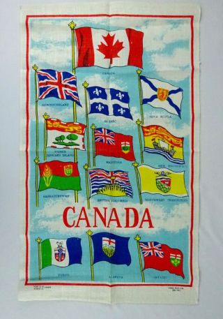 Vintage Canadian Flags Polish Linen Tea Towel