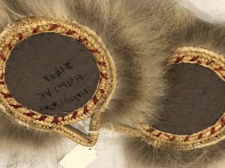 Vintage Alaskan Eskimo Inuit Hide & Fur Dance Fan Pair 22 3