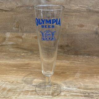 Vintage 8.  5 " Oly Olympia Beer Pilsner Glass Good Luck Logo Bar Stemmed Flute