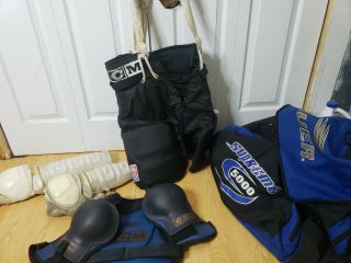 Vtg Bauer Supreme 5000 Hockey Gear Bag Blue & Blk 4 Compartments W/ Xtra Gear