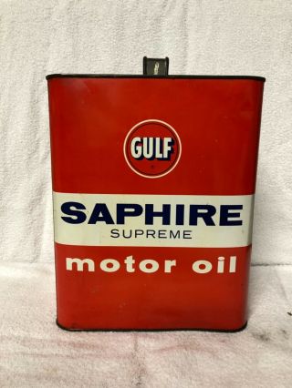 Vintage Gulf Saphire Supreme Motor Oil 2 Gallon Metal Oil Can