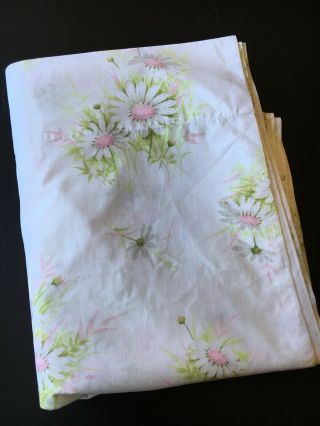 Vintage Flat Sheet Pink White Daisies Double/Full Springmaid Wondercale 3