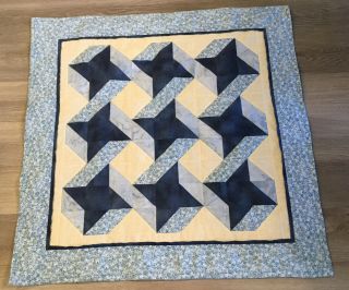 Patchwork Crib Quilt,  Nine Patch With Triangles,  Pinwheels,  Blue & Beige Calicos