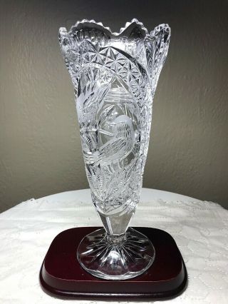 Vintage Hofbauer Byrdes Bleikristall Lead Crystal Trumpet Vase Heavy 10.  25”