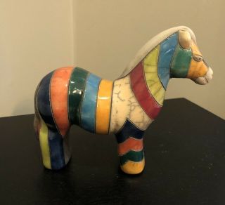 South African Raku Zebra Glazed Colorful Stripes Handcrafted Ceramic