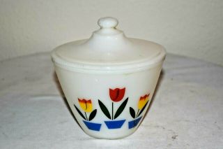 Vintage Fire King Oven Ware Tulip 5 1/2 " Round X 4 " Tall Grease Bowl & Lid Euc