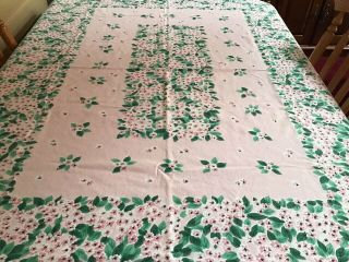 Vintage Mid - Century Pink Floral Print Cotton Tablecloth 65 " X 52 " Just Washed