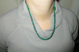 Vintage Native American Indian Navajo Old Pawn Silver Malachite Beaded Necklace