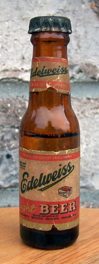 Edelweiss Light Miniature Long Neck Beer Bottle Schoenhofen Chicago Il Mini Cone