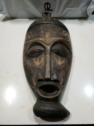 Vintage Hand - Carved Wooden Mask Made In Kenya Wood African Wall Art 14 "