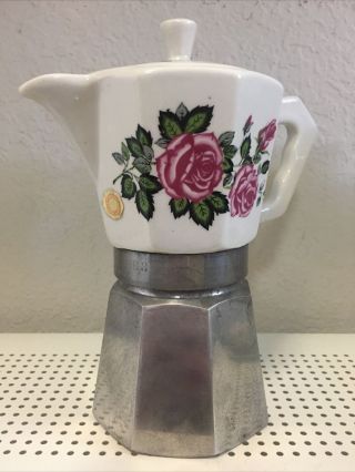 Vintage Flory Express Espresso Maker White With Flowers Italy