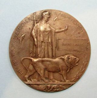 Wwi Bronze Memorial Death Plaque,  Dead Man’s Penny World War I David Lawrie