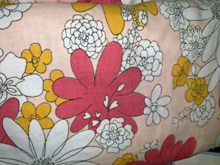 VINTAGE Canon Monticello Muslin Pink White Daisy Floral Full Flat Sheet 81 x 104 3