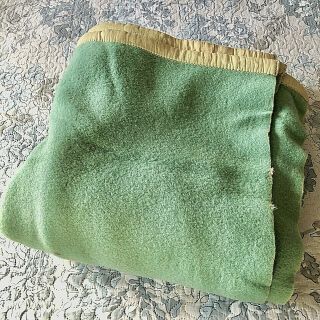 Vintage All Wool Blanket Green 74”x 64”