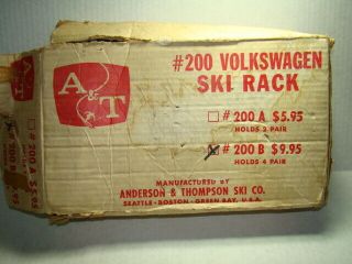 Vintage A&T Ski Co.  200 B Volkswagen Beetle Ski Rack (Holds 4 Pair) 2