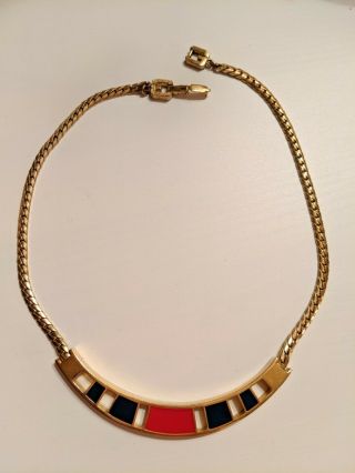 Vintage Givenchy Choker Signed Gold Tone Necklace Haute Couture Red And Blue