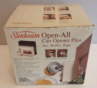 Vintage Sunbeam Open All Under Cabinet Wall Mount Electric Can Opener Plus 05246